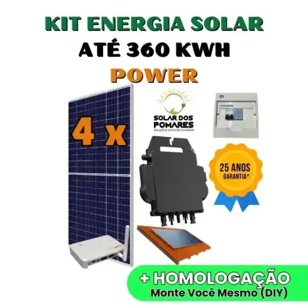 Kit Energia Solar On Grid - Micro Inversor APSystems DS3D Power – 280 a 360 kWh/Mês