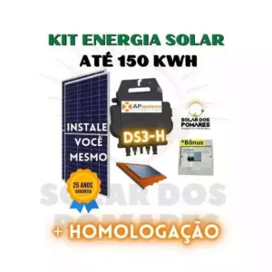 Kit Energia Solar On Grid - Micro Inversor APsystems DS3-H Essentials - 120 a 150 kWh/Mês 1 Kit completo Apsystems ds3-h com placas estrutura telhado e monitoramento ecu