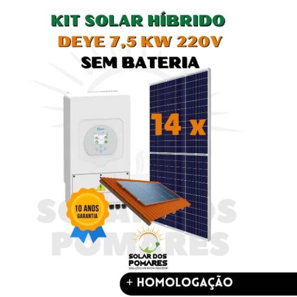 Kit Energia Solar Híbrido 1000 kWh Mês - Inversor Deye 5kW - 220V