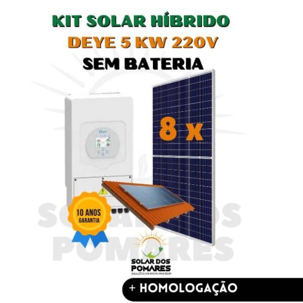 Kit Energia Solar Híbrido 600 kWh Mês - Inversor Deye 5kW - 220V
