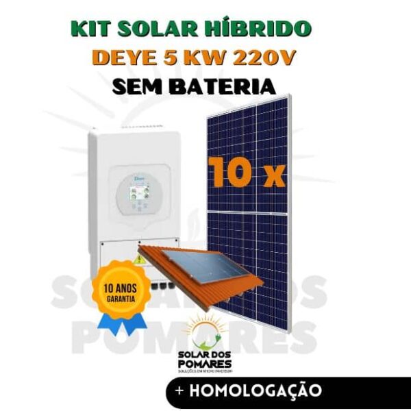 Kit Energia Solar Híbrido 700 kWh Mês - Inversor Deye 5kW - 220V