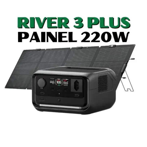 Kit Energia Solar para Ventilador - Ecoflow River 3 Plus e Painel 220W